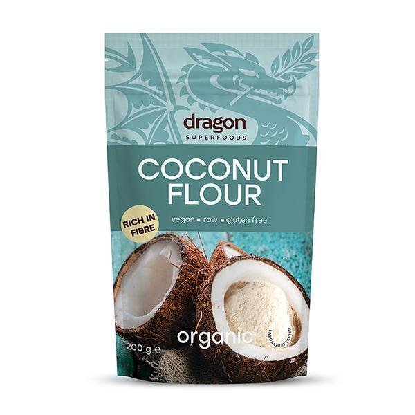Био кокосово брашно на Dragon Superfoods е 100% натурален продукт, който е вкусна и здравословна алтернатива на пшеничното и други зърнени брашна oт biobabycare.bg