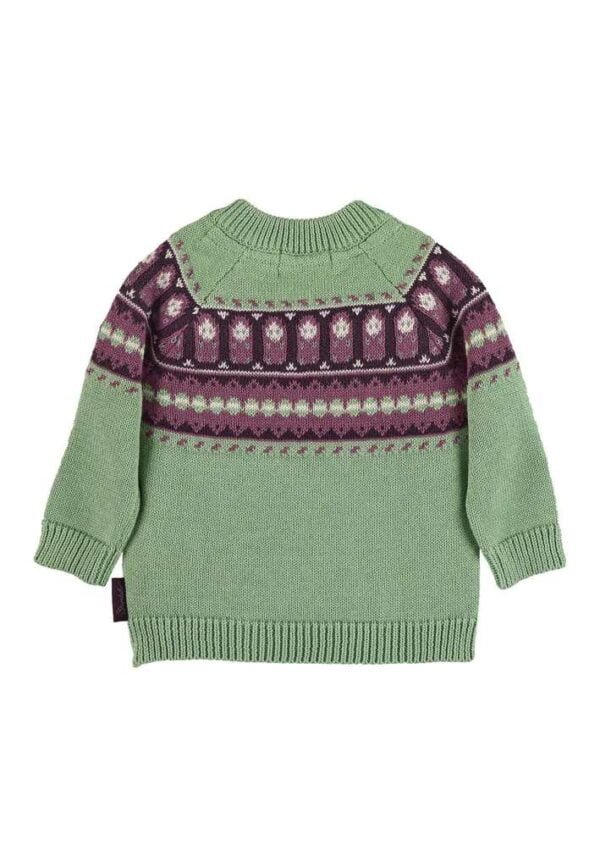 Детски Пуловер В Норвежки Дизайн - Плетеният пуловер GOTS от памук (био) в зелено впечатлява с приятно и уютно усещане oт biobabycare.bg