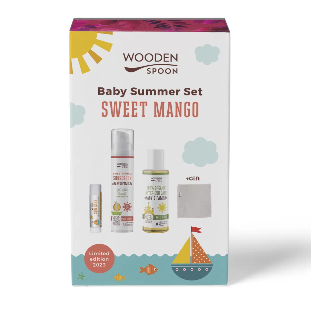 Бебешки Летен Сет Sweet Mango - Натурална слънцезащитна грижа, подбрана в лимитираната ни подаръчна серия за 2023 oт biobabycare.bg