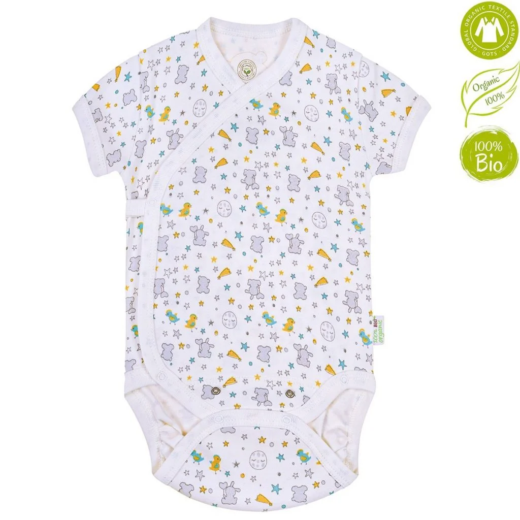 Начало 86 Бебешко боди с къси ръкави с различни цветни принтове oт biobabycare.bg