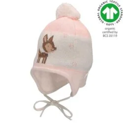 Бебешка Шапка С Бамби - Очарователен дизайн с еленчето Бамби, жакардов модел и помпон oт biobabycare.bg