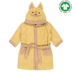 Детски Халат от Органичен Памук, Жълт с Апликация на Лисиче - Bio Baby