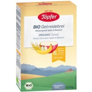 Безмлечна Kаша Пшеничен Грис с Ябълка и Банан 6+ месеца х175 г - Topfer